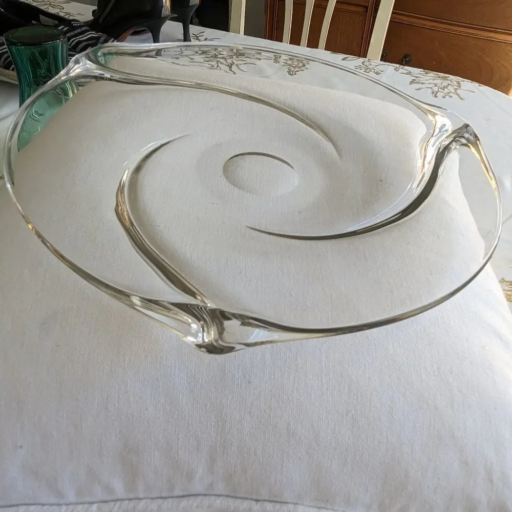 Vtg MCM 1960s Val St. Lambert Platter Romy Signed Heavy Crystal 13